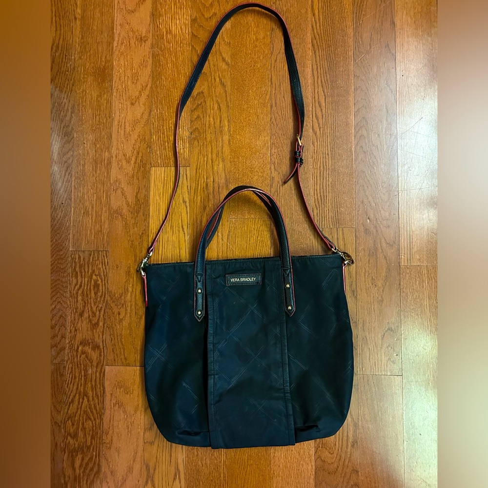 Vera Bradley black tote purse with detachable shoulder strap